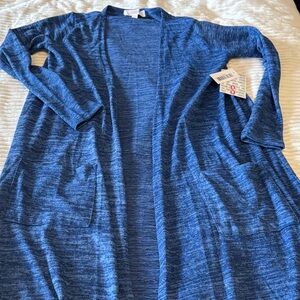 Small Blue Microstriped Sarah Lularoe Super Soft Long Cardigan Sweater pockets